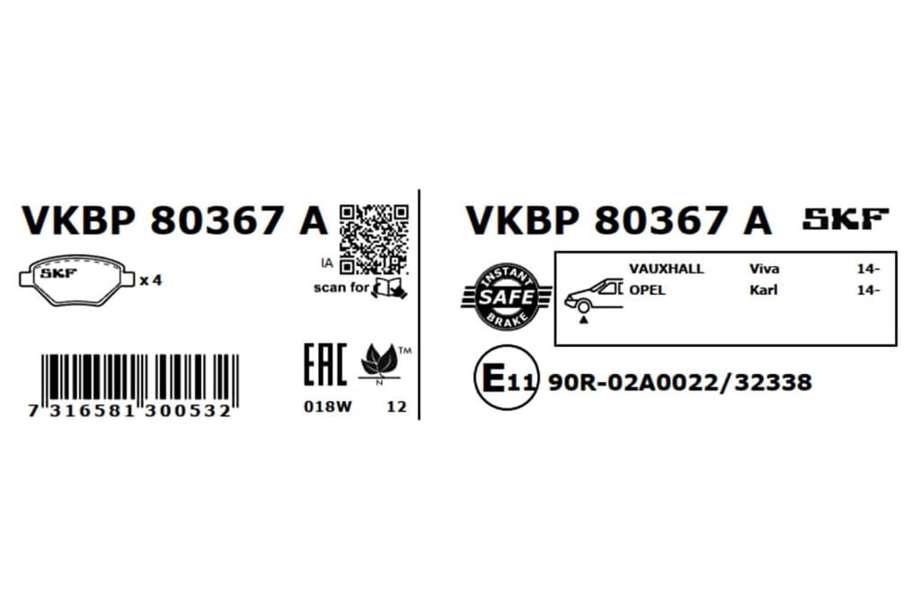 Jogo de 4 pastilhas de travão SKF ref. VKBP 80367 A